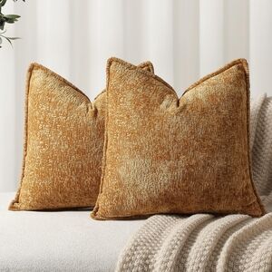 Pack of‎ 2 Golden Brown Decorative Throw Pillow Covers 22x22 Cozy Soft